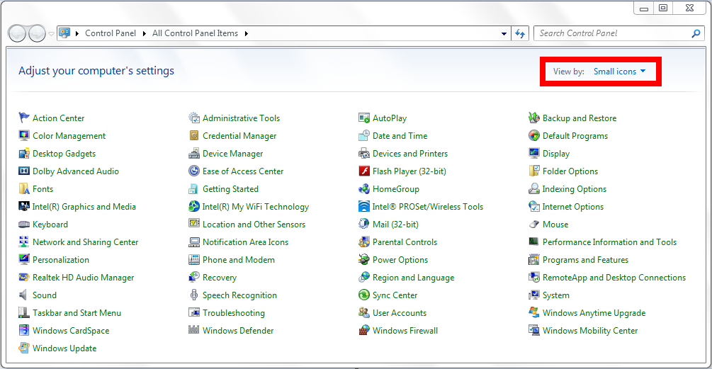 Win7 Small Icon View